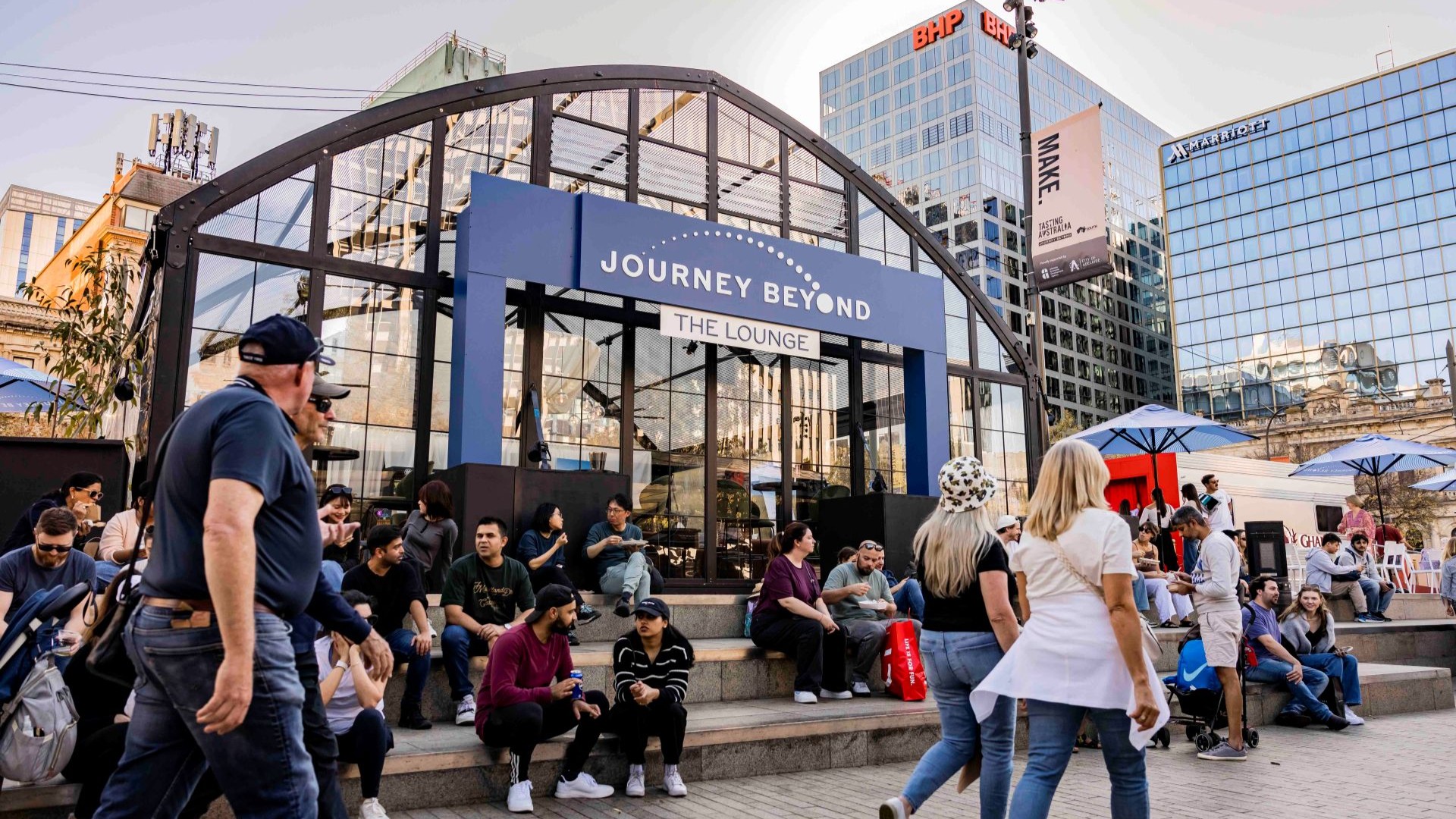 1233_Tasting Australia 2025 Of the Moment_1920 People gathered outside the Journey Beyond Lounge in the city square